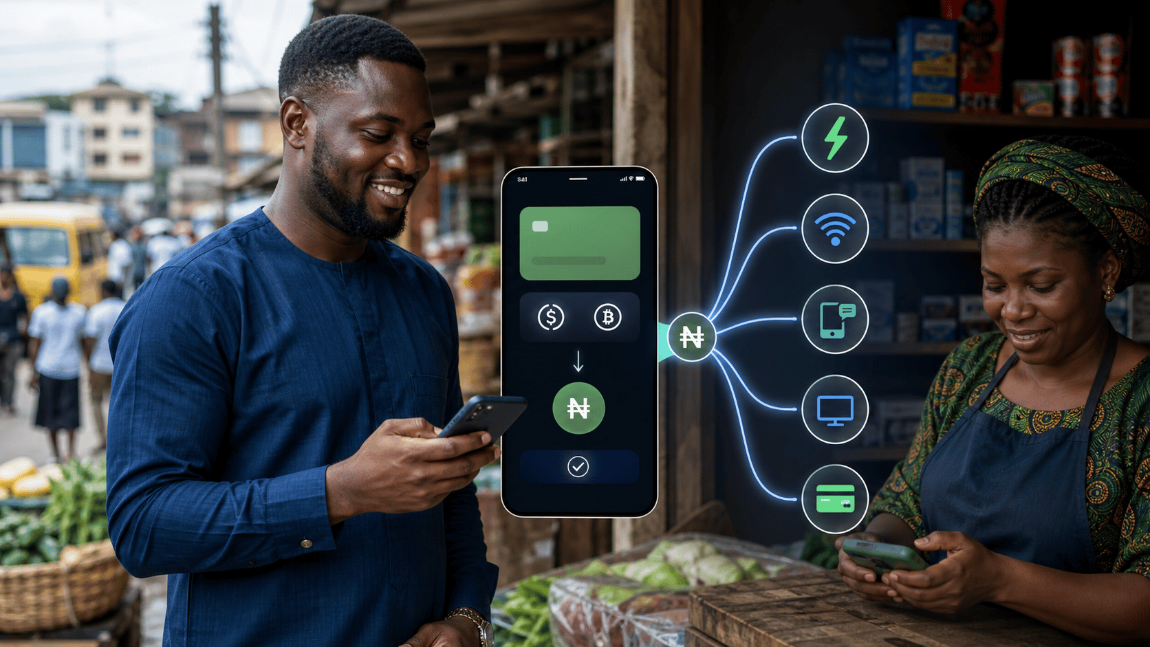 Un utilisateur nigérian convertit des cryptomonnaies en nairas pour payer ses dépenses quotidiennes