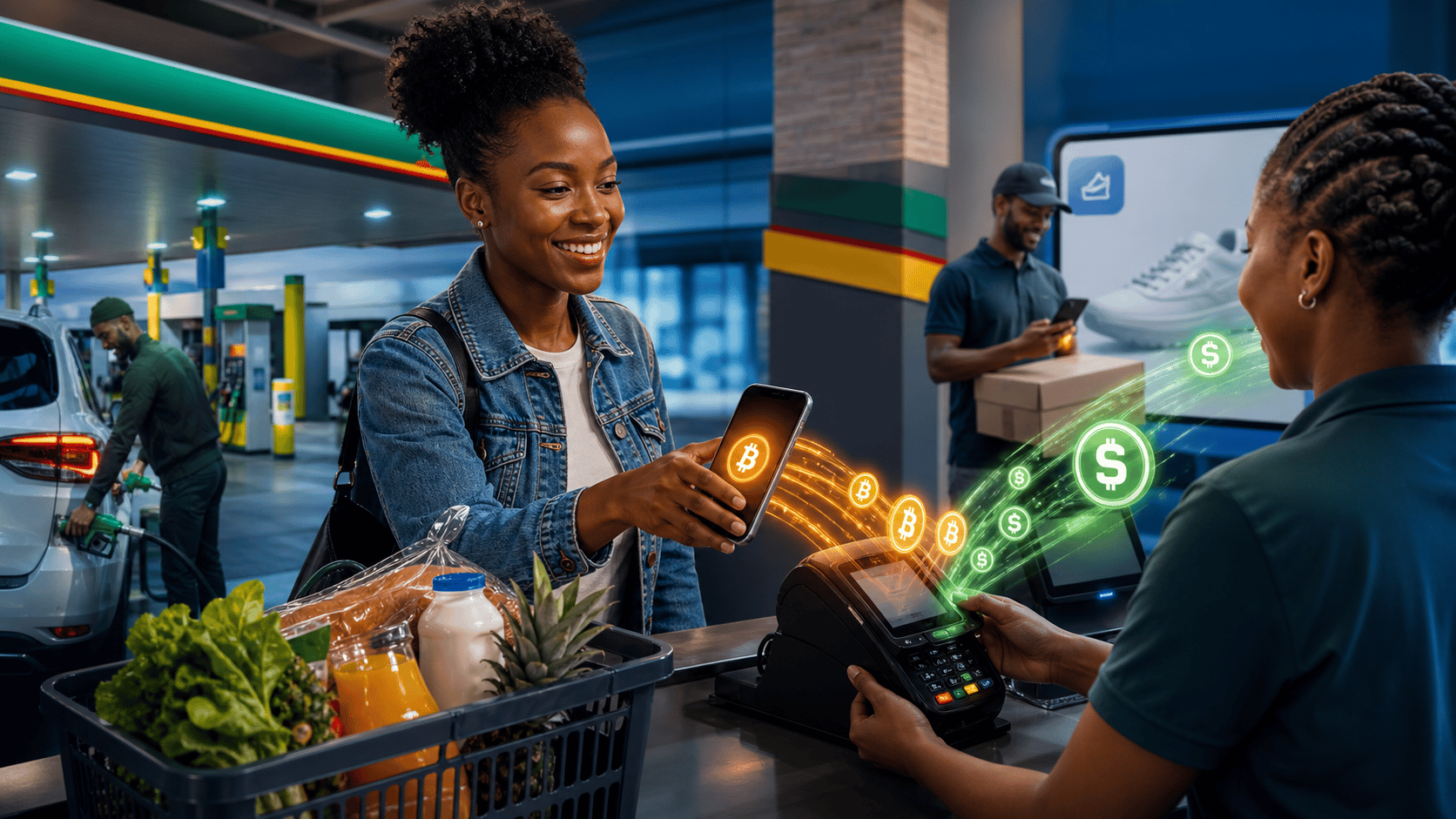 Une cliente sud-africaine paie ses courses en Bitcoin et stablecoin depuis son téléphone