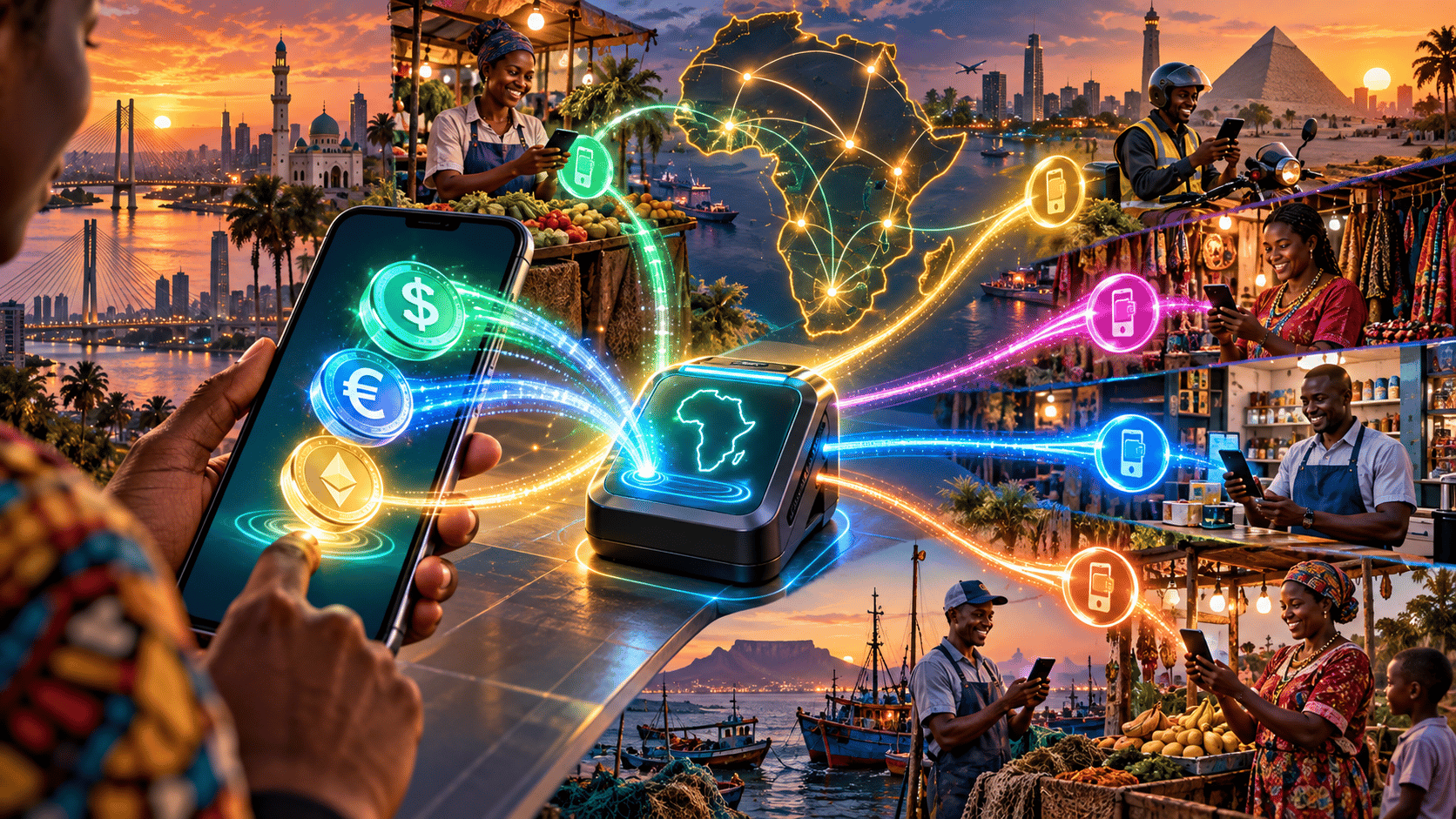 Un smartphone convertit des stablecoins en paiements mobiles reliés à plusieurs marchés africains
