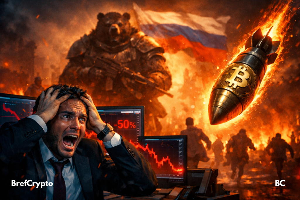 Un trader crypto paniqué devant des écrans