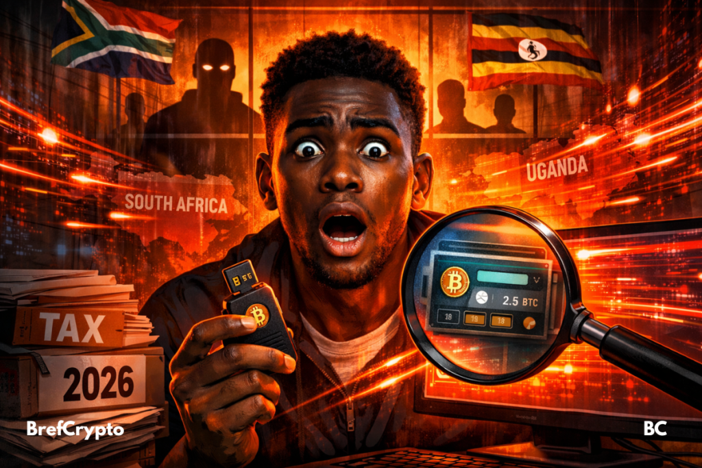 Un jeune homme choqué tient une clé crypto