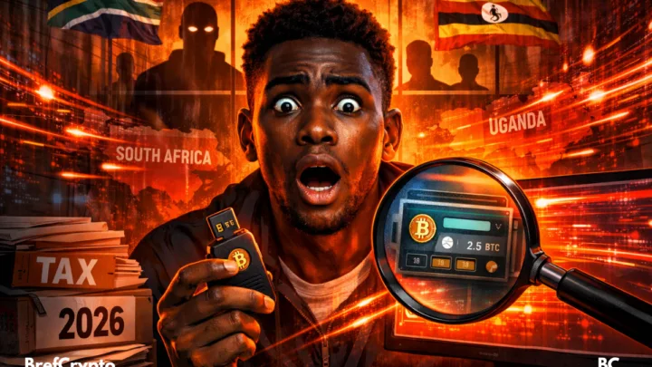 Un jeune homme choqué tient une clé crypto