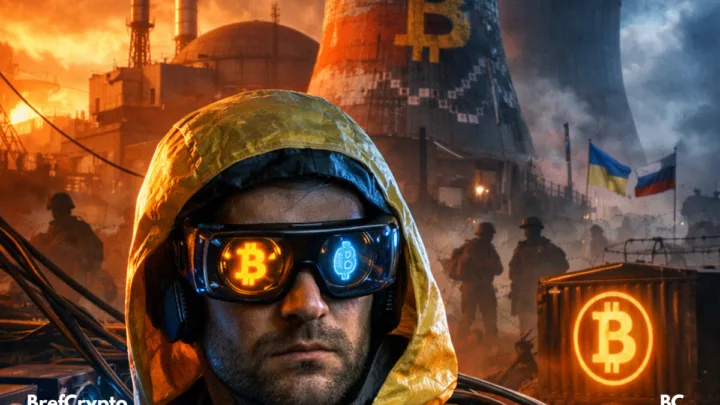 Un homme entouré d’équipements de minage crypto,