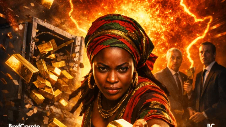 Une femme africaine tend la main vers un lingot d’or