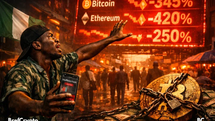 Un homme tend la main vers un écran affichant l’effondrement crypto,