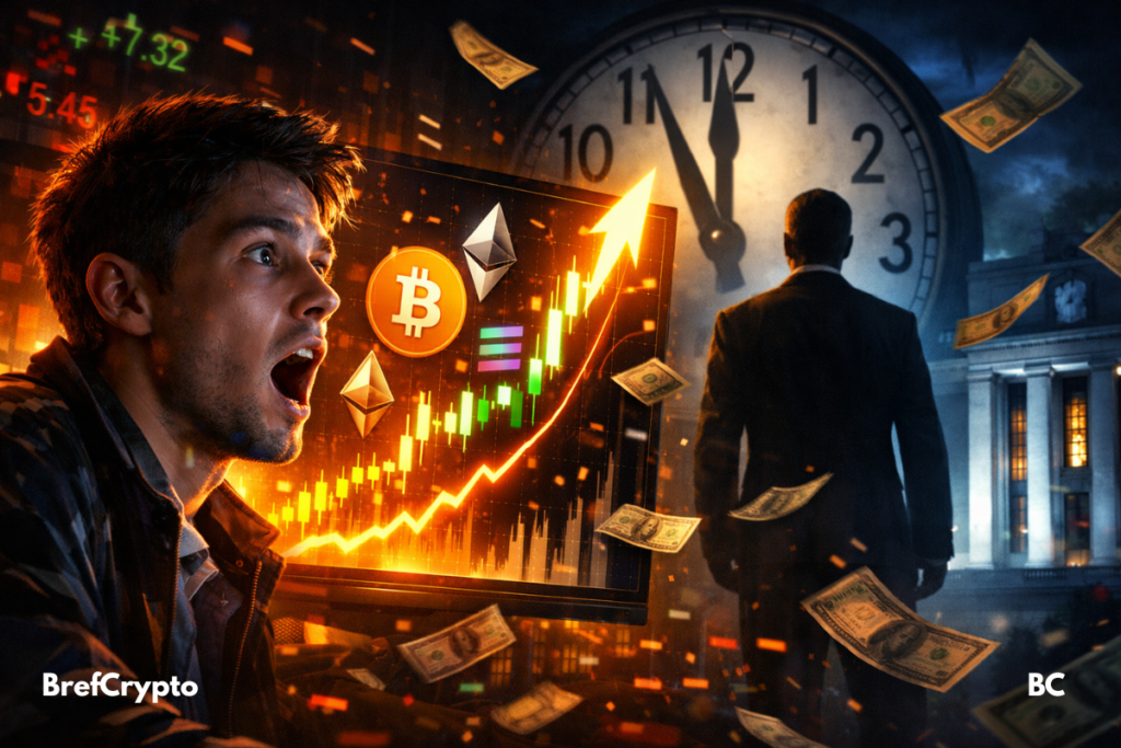 Un trader stupéfait observe le Bitcoin grimper.