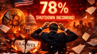À 78% de risque, le shutdown US menace la loi CLARITY et plonge la crypto dans l’incertitude totale.