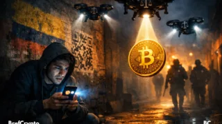 Un homme affiche la crypto
