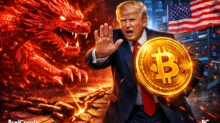 Donald Trump stoppe un dragon rouge digital avec un bouclier crypto