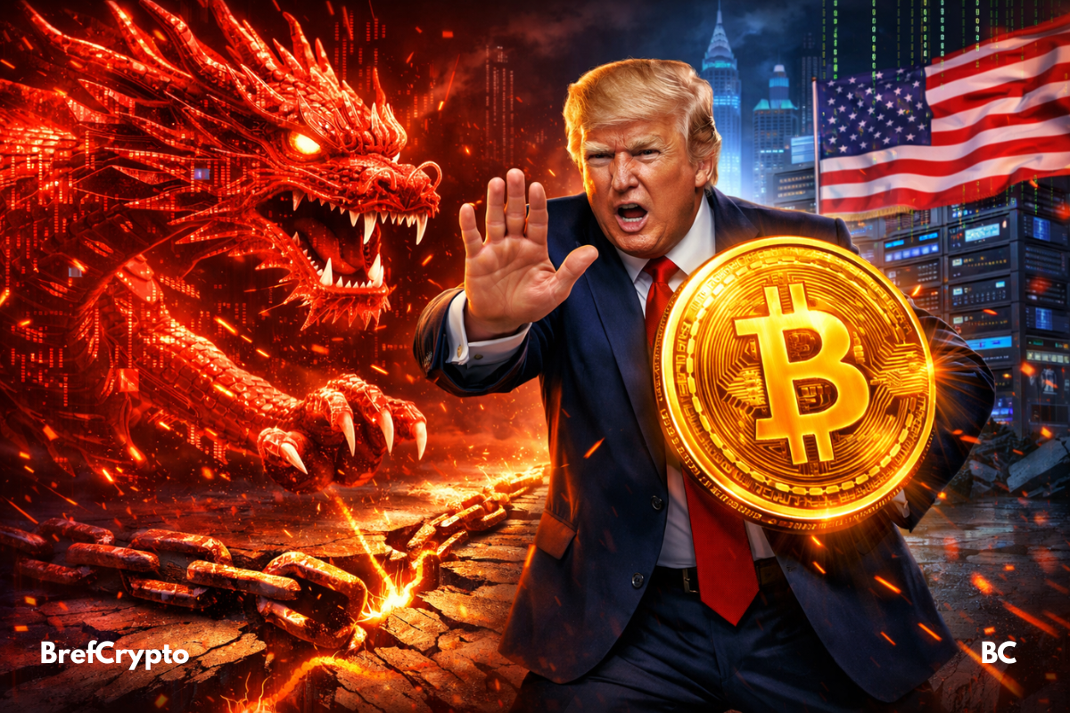 Donald Trump stoppe un dragon rouge digital avec un bouclier crypto