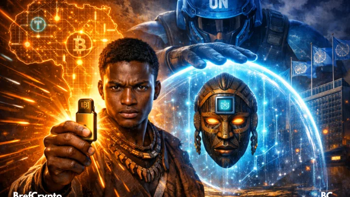Un homme africain tient une clé crypto dorée