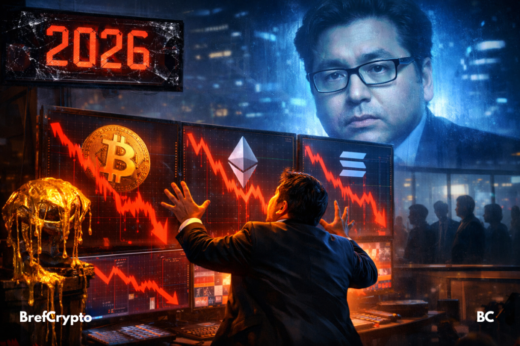 Un trader CRYPTO paniqué devant des écrans.