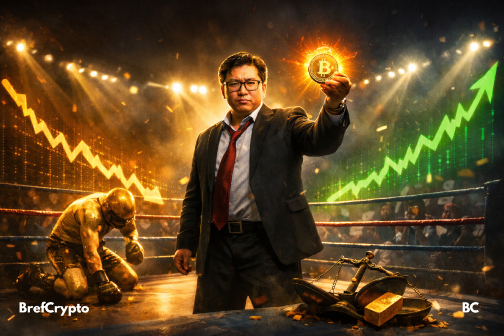 Tom Lee : Le rattrapage crypto arrive dès que l’or cale Tom Lee brandit un Bitcoin flamboyant