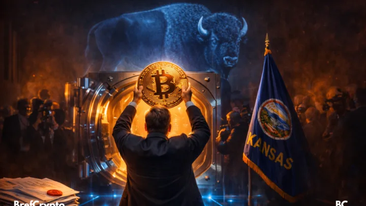 Un politicien place un Bitcoin géant dans un coffre,