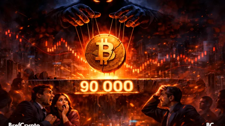 Une ombre mystérieuse manipule le Bitcoin alors que le seuil critique des 90 000 $ est menacé. Tension, peur et soupçons de manipulation secouent le marché crypto