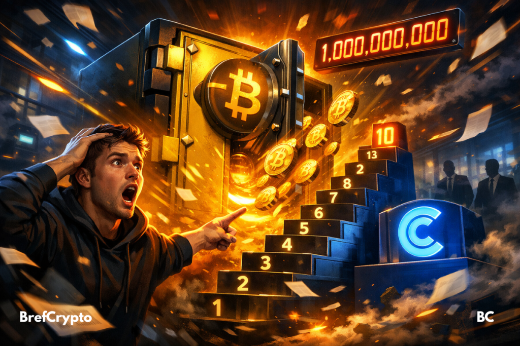 Coffre Bitcoin de Binance dépassant un podium numéroté.