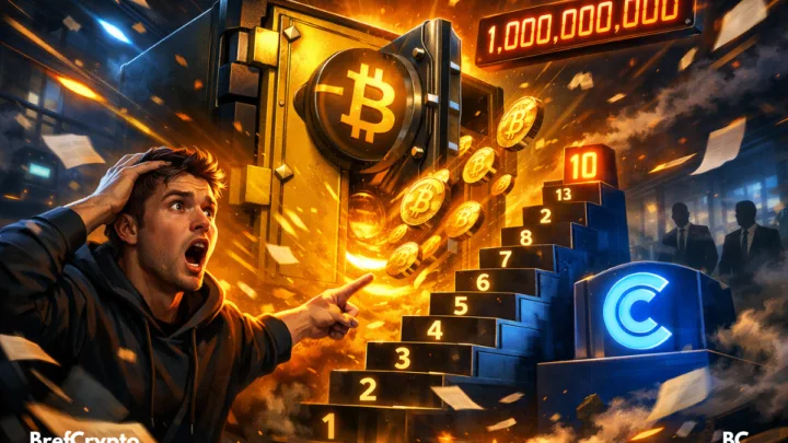 Coffre Bitcoin de Binance dépassant un podium numéroté.