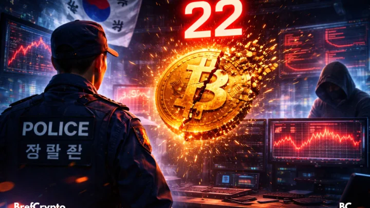 un Bitcoin fissuré avec le chiffre 22 en rouge.