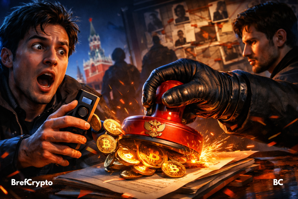 Main gantée tamponnant bitcoin