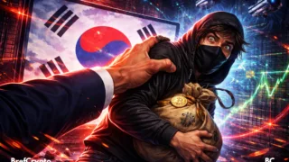 Un trader masqué tenant un sac crypto ou des cryptos