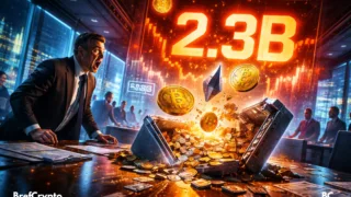 Un banquier stupéfait regarde des jetons crypto.