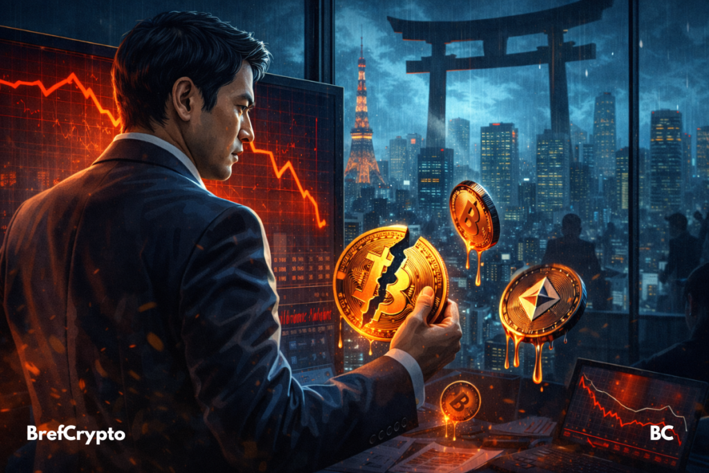 Trader japonais observant une chute crypto.
