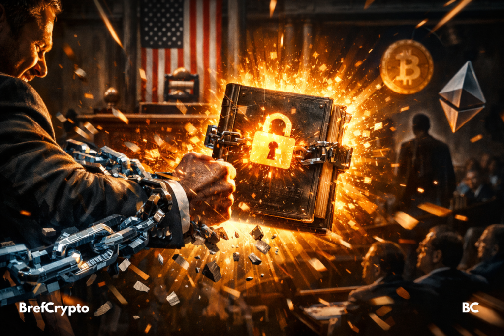 Une lumière intense, avec des symboles crypto