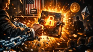Une lumière intense, avec des symboles crypto