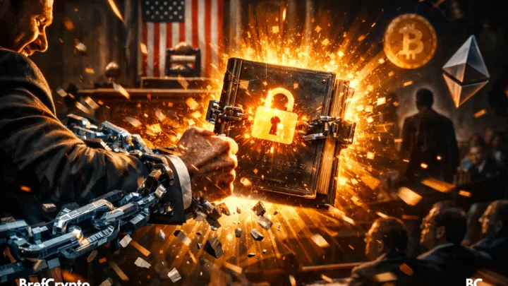 Une lumière intense, avec des symboles crypto