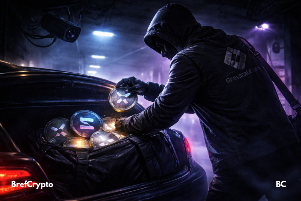 Un homme en capuche place la crypto XRP et Solana