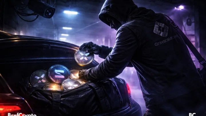 Un homme en capuche place la crypto XRP et Solana
