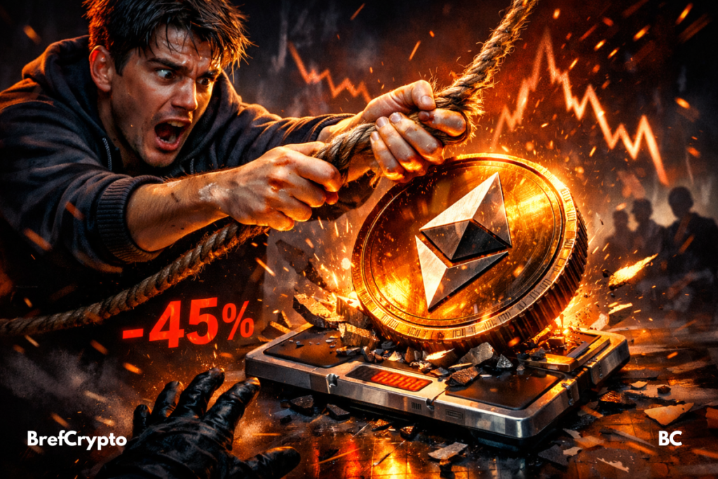 Trader paniqué retient une pièce Ethereum en chute