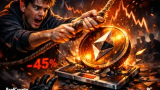 Trader paniqué retient une pièce Ethereum en chute