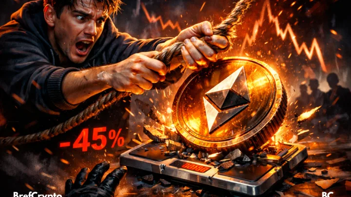 Trader paniqué retient une pièce Ethereum en chute