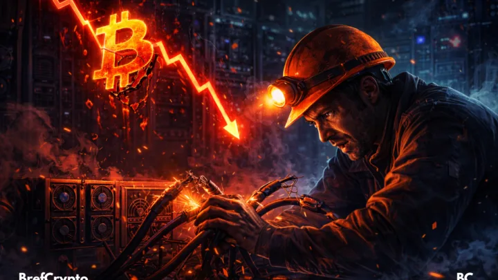 Bitcoin fissuré, symbole de la baisse du hashrate.