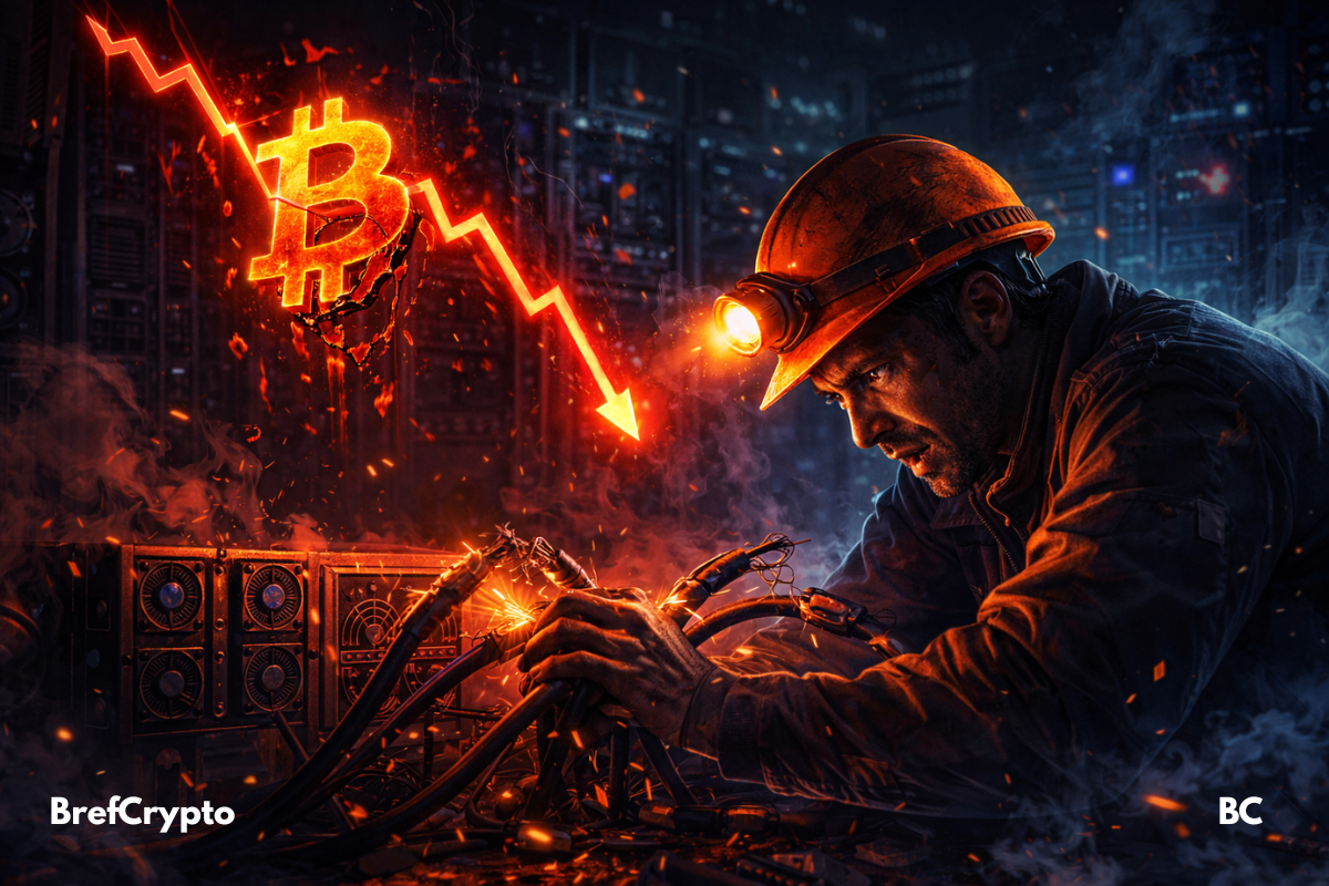 Bitcoin fissuré, symbole de la baisse du hashrate.