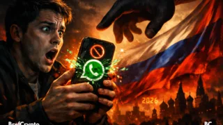 Homme choqué tenant un smartphone WhatsApp bloqué.