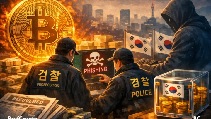enquêteurs sud-coréens récupérant 320 Bitcoin après une attaque de phishing visant un portefeuille officiel