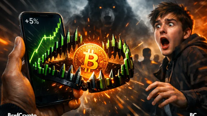 une pièce Bitcoin brille au centre d’un piège métallique