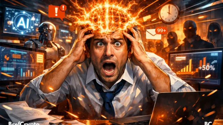 Illustration dramatique d’un employé IA de bureau paniqué