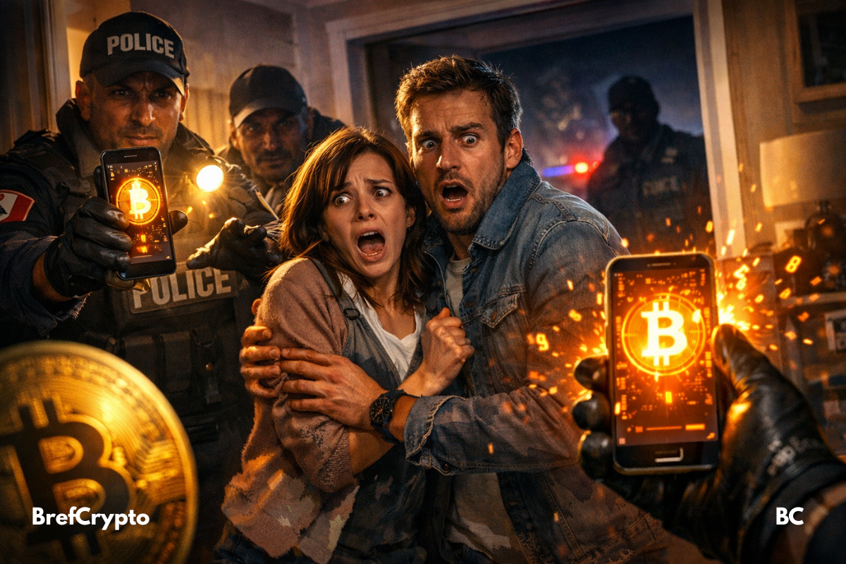 Couple terrifié face à de faux policiers volant leur bitcoin.