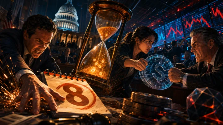 Illustration dramatique de la loi CLARITY, du Congres americain et des stablecoins avant l echeance d aout 2026
