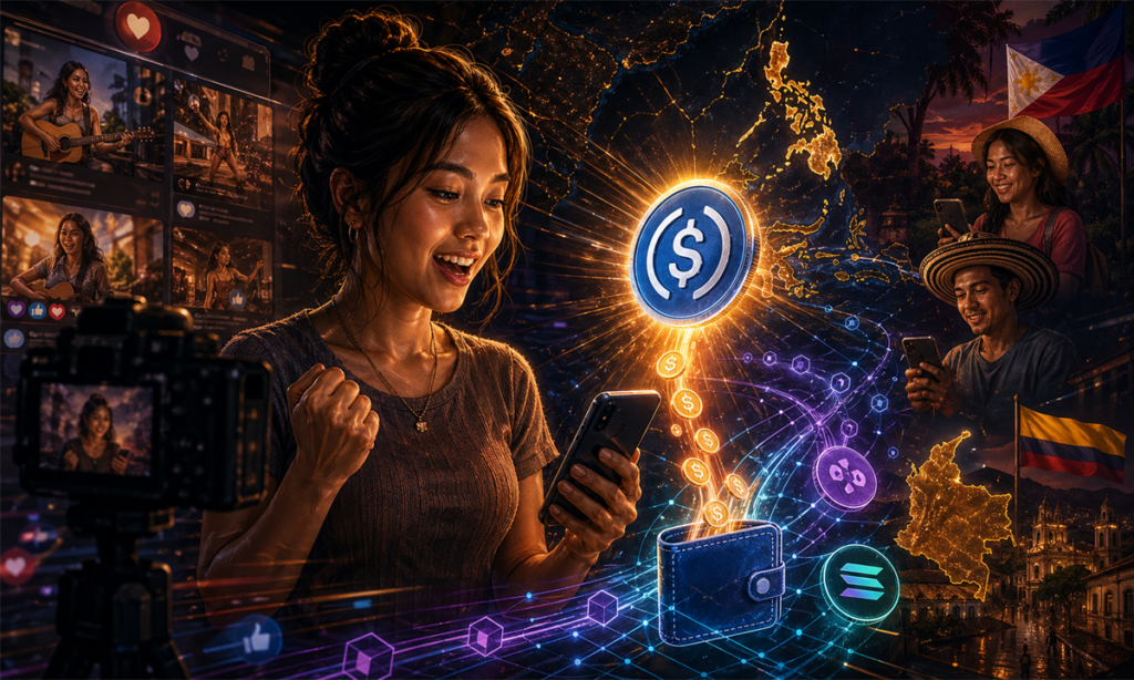 Créateur recevant un paiement en USDC stablecoin via Meta