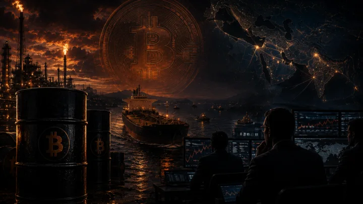 Illustration mêlant bitcoin, marchés financiers et flux énergétiques mondiaux dans un contexte de stratégie souveraine du Bhoutan
