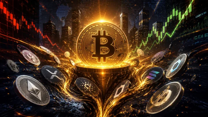 Bitcoin domine le marché crypto tandis que les altcoins reculent en arrière-plan.