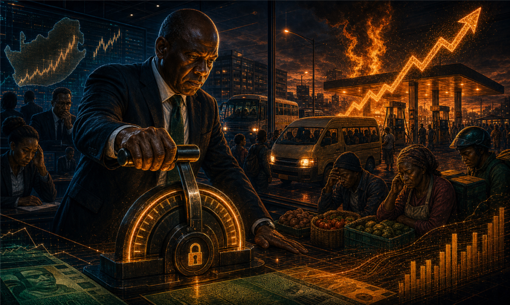 Illustration de la banque centrale sud-africaine sous pression face à l’inflation des carburants