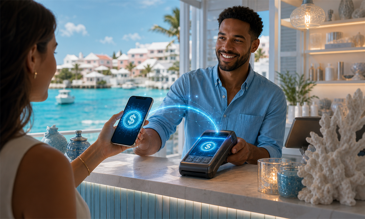 Paiement en USDC dans un commerce aux Bermudes