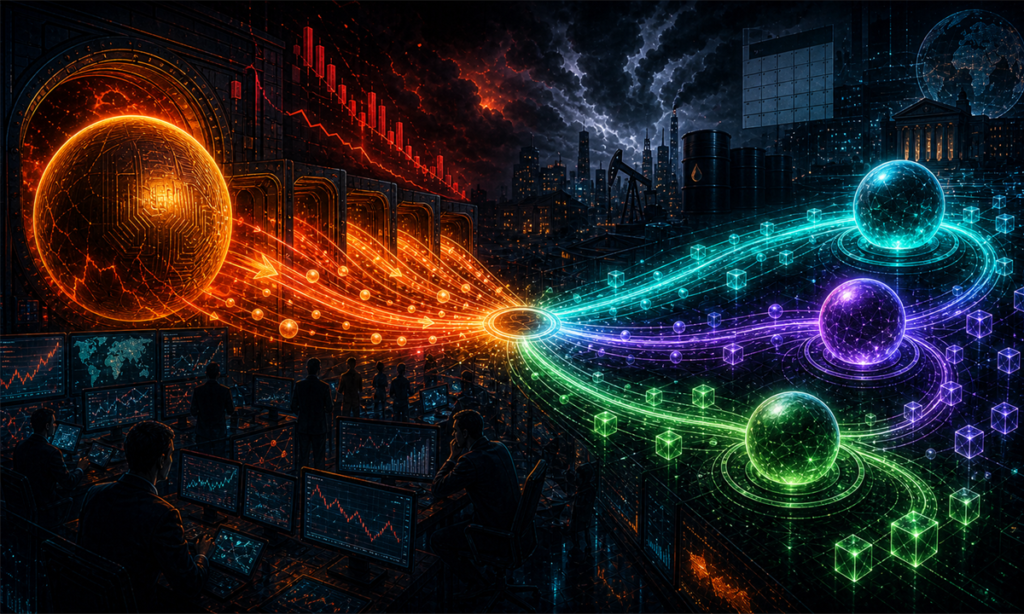 Bitcoin : les ETF reculent, mais les capitaux ne quittent pas la crypto Flux sortant des ETF Bitcoin se redistribuant vers plusieurs actifs crypto