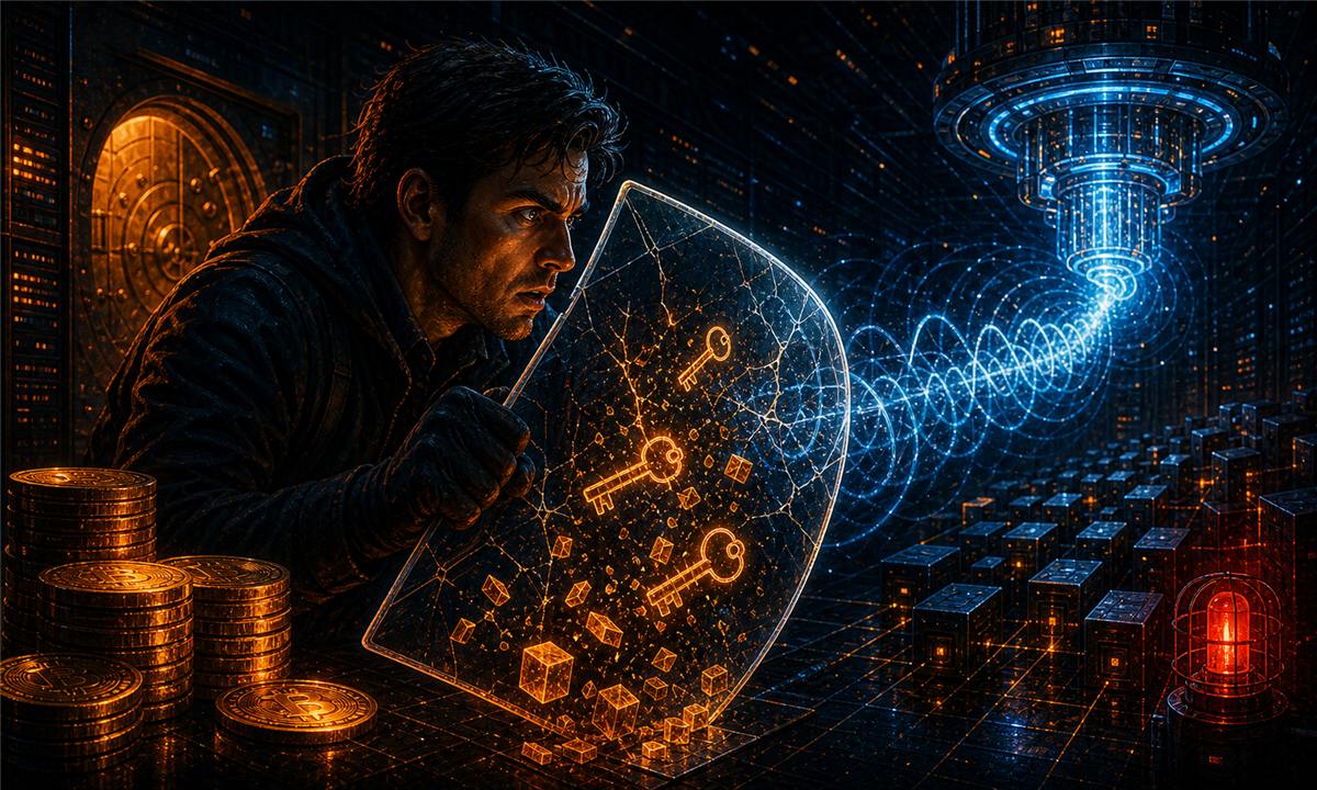 Illustration de Bitcoin face à une menace quantique visant des clés publiques anciennes