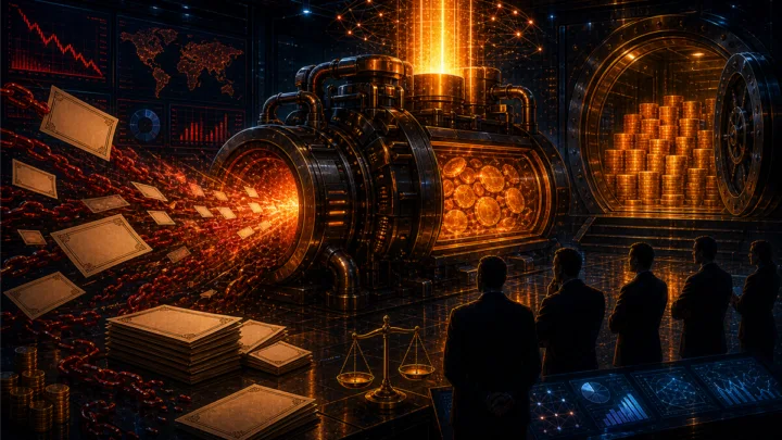 Illustration d’une machine de trésorerie Bitcoin rachetant de la dette convertible